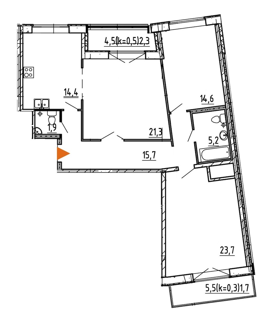 Трехкомнатная квартира в : площадь 100.2 м2 , этаж: 7 – купить в Санкт-Петербурге